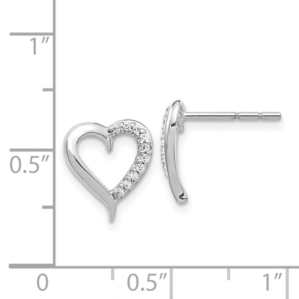 14k White Gold Diamond Heart Stud Earrings