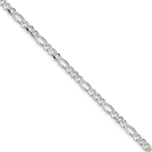 Sterling Silver Rhodium-plated 4mm Flat Figaro Chain Necklace