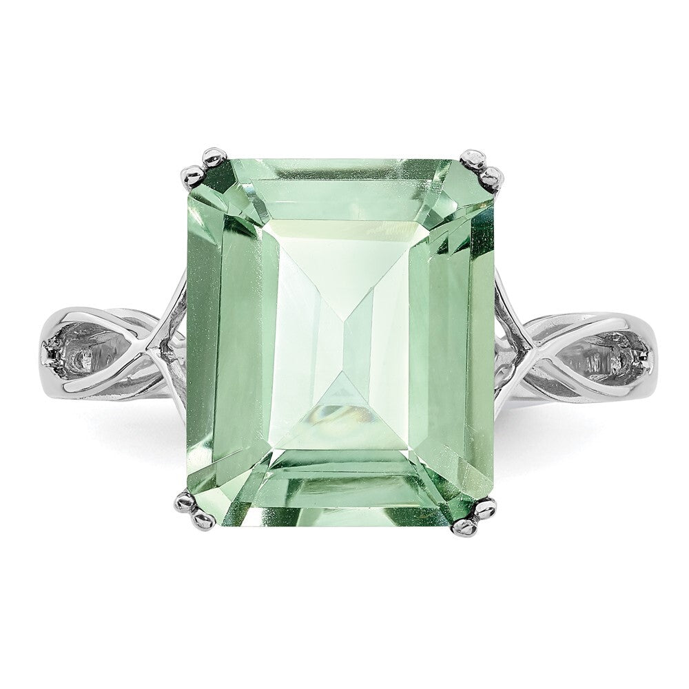 Sterling Silver Rhodium Octagonal Green Quartz Ring Size 7