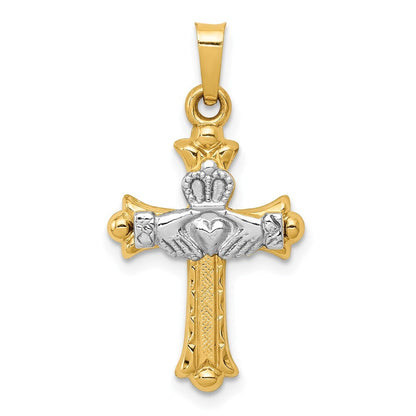 14k Two-tone Gold Claddagh Cross Pendant for Women