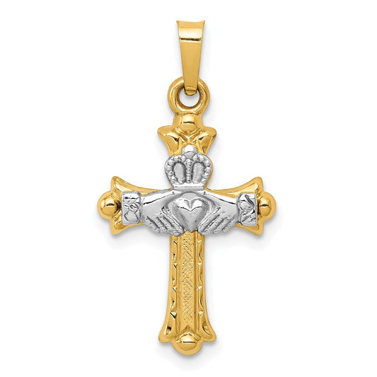 14k Two-tone Gold Claddagh Cross Pendant for Women