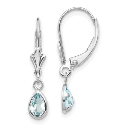 14k White Gold 6x4mm Aquamarine Stud Earrings