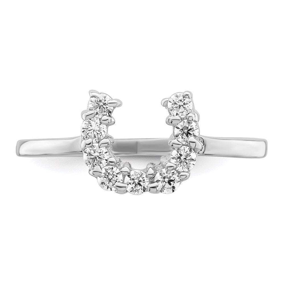 Sterling Silver Rhodium-plated Polished U Shaped Cubic Zirconia Ring Size 8
