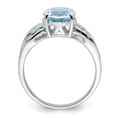 Sterling Silver Rhodium Diamond & Sky Blue Topaz Ring Size 6