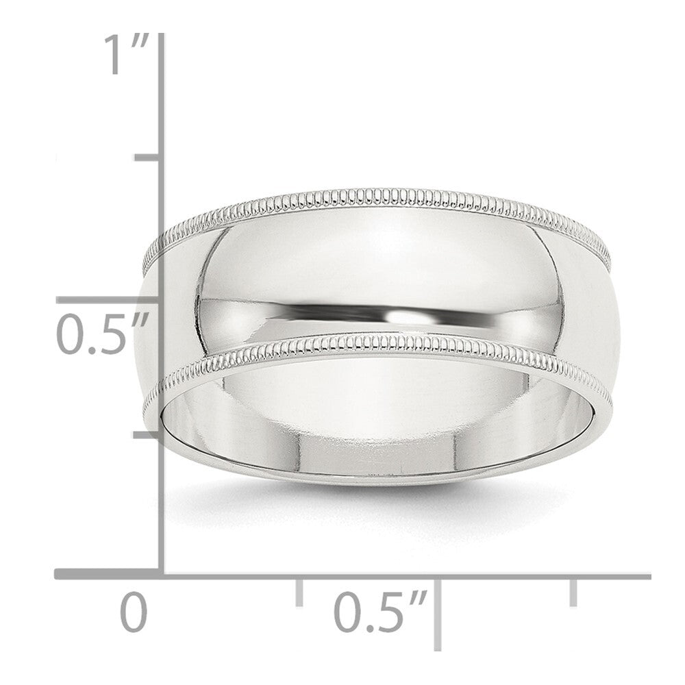 Sterling Silver 8mm Half Round Milgrain Size 8 Band Ring