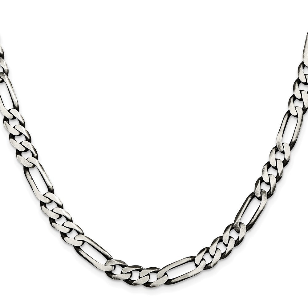 Sterling Silver Antiqued 7.5mm Figaro Chain Necklace