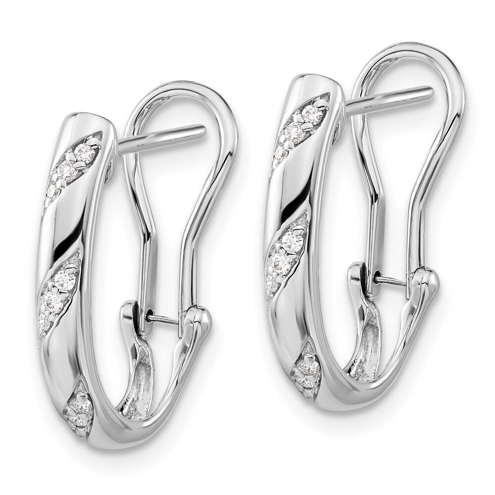 14k White Gold Diamond Omega Back Hoop Earrings