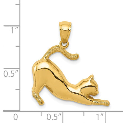 14k Yellow Gold Stretching Cat Pendant for Women