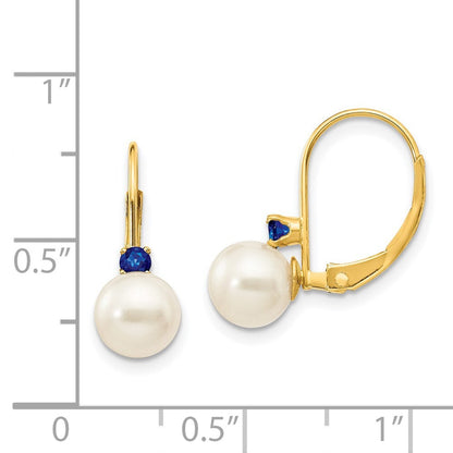 14k Yellow Gold 6-6.5mm FW Cultured Pearl Sapphire Leverback Earrings