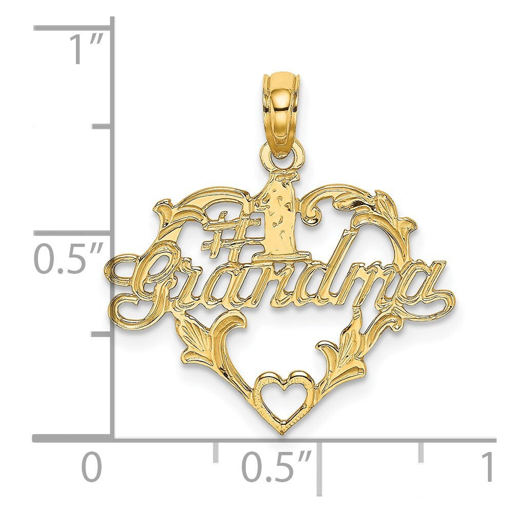 14k Yellow Gold #1 Script GRANDMA In Heart Charm Pendant for Women