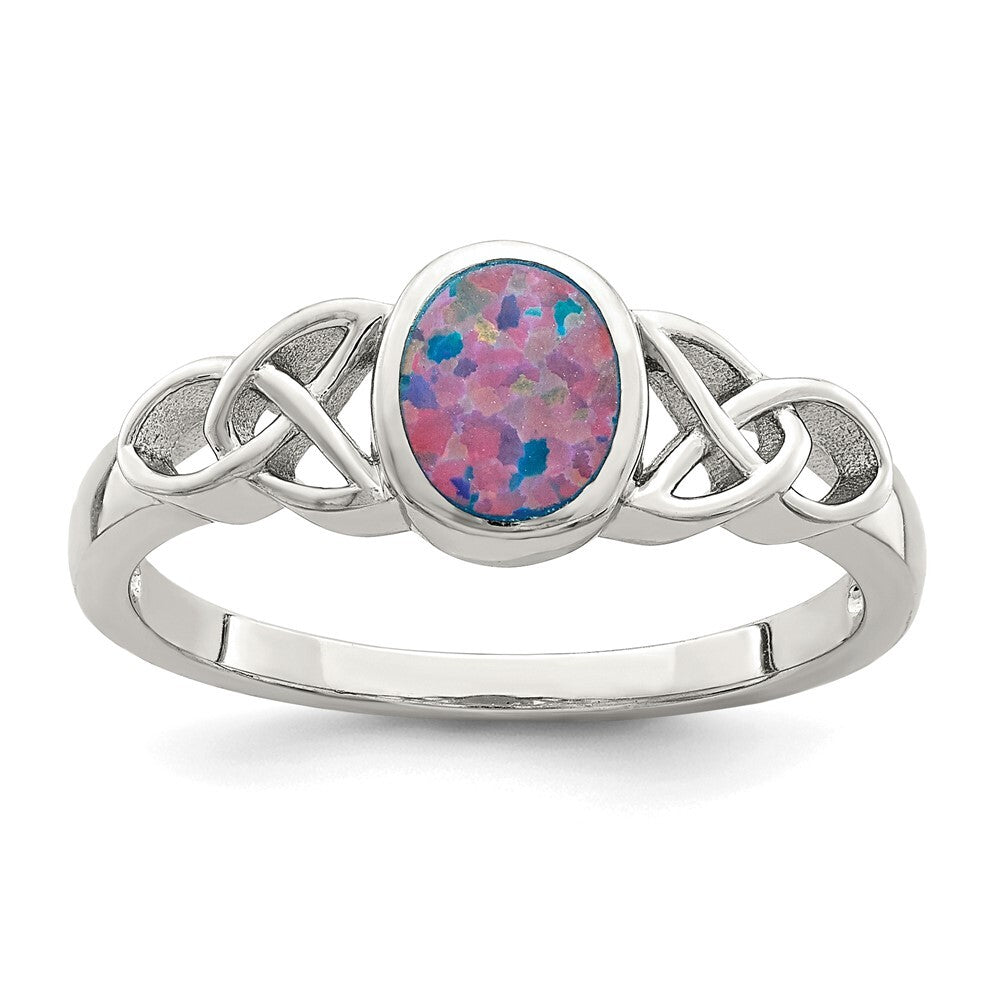 Sterling Silver Rhodium-plated Lab Created Opal Ring Size 8