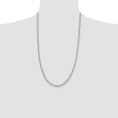 Sterling Silver Rhodium-plated 4mm Pav� Flat Figaro Chain