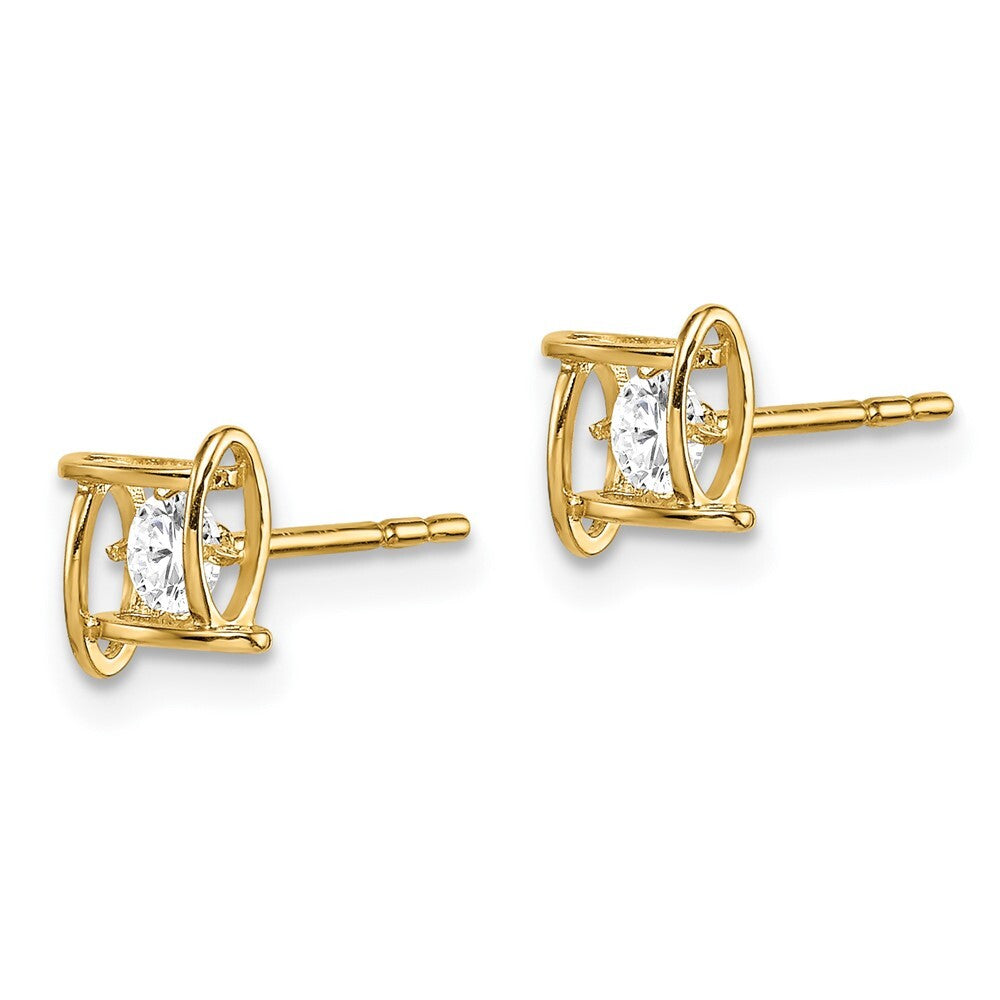 14k Yellow Gold Cubic Zirconia Square Stud Earrings Gift for Women