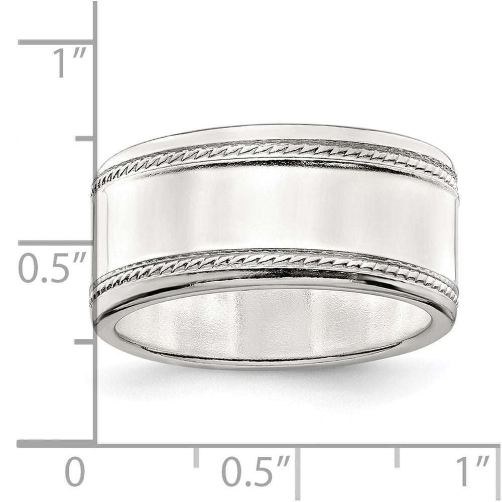 Sterling Silver 9.5mm Flat with Rope Edge Size 11 Band