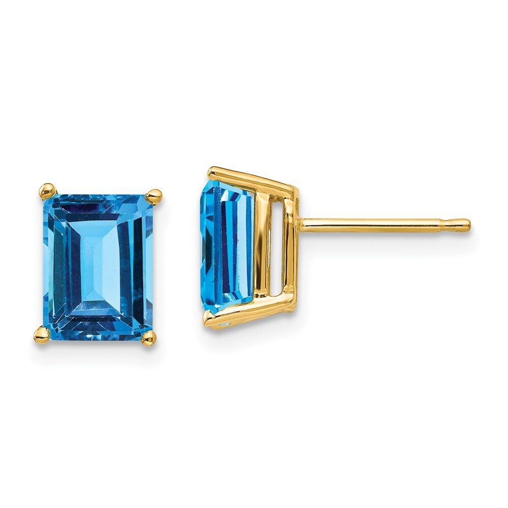 14k Yellow Gold 8x6mm Emerald Cut Blue Topaz Stud Earrings Gift for Women
