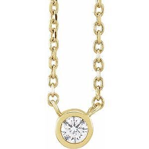 14k Yellow Gold .06 CT Natural Diamond Solitaire Pendant Necklace 16-18"