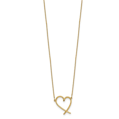 14k Yellow Gold Polished Open Heart w/2 in ext. Necklace