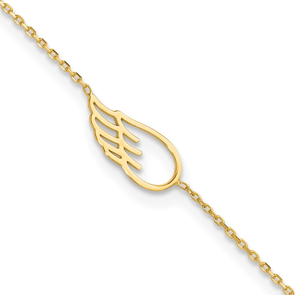 14k Yellow Gold Cut-out Wing 10 inch Plus 1 inch Extender - Total 11 inch Anklet
