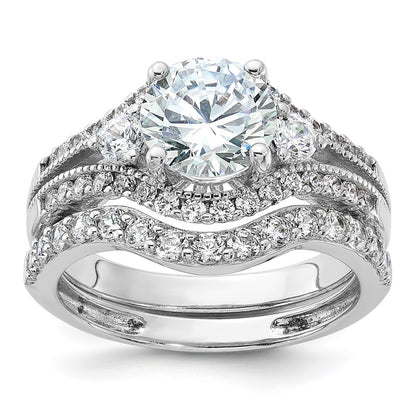 Sterling Silver Rhodium-plated CZ Engagement Ring and Band Ring Set