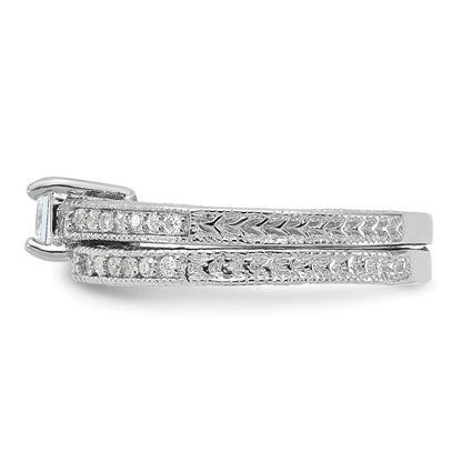 Sterling Silver Rhodium-plated 2-Piece Cubic Zirconia Wedding Set Ring Size 6
