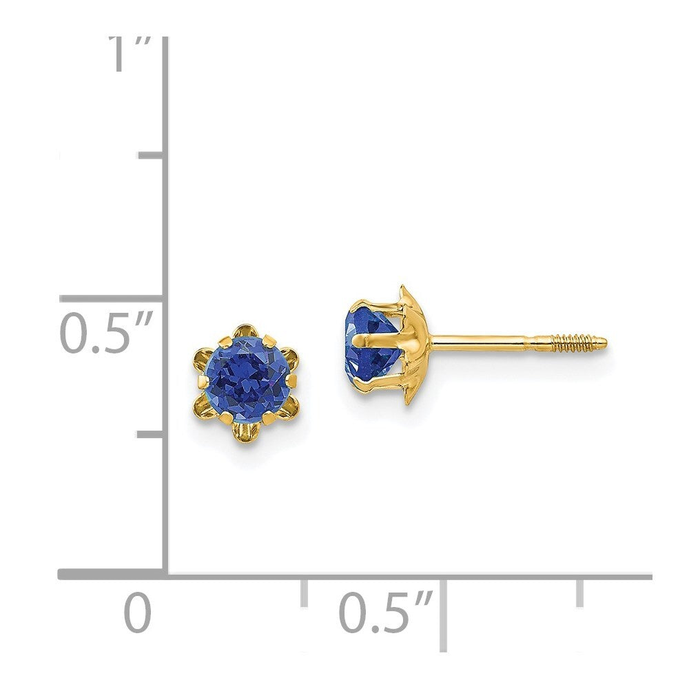 14k Yellow Gold 4mm Cubic Zirconia Birthstone (Sep) Screwback Stud Earrings