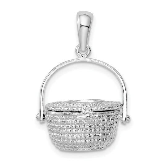 Sterling Silver Rhodium-Plated Polished 3D Nantucket Basket Pendant