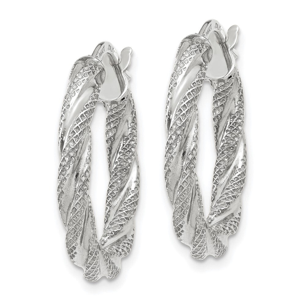 14K White Gold Twisted Textured Hoop Earrings Gift for Women