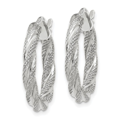14K White Gold Twisted Textured Hoop Earrings Gift for Women