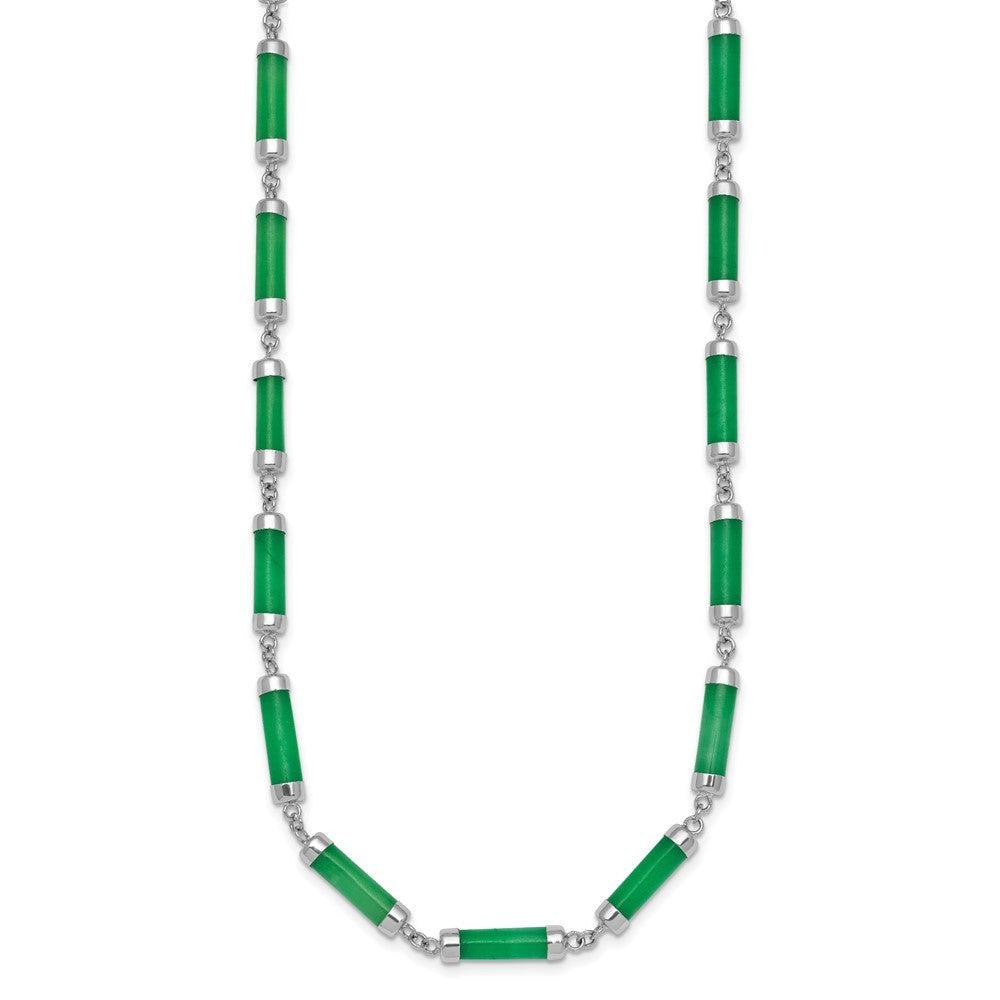 Sterling Silver Polished Jade Bars 16.75 Inch with 0.5 Inch Extension Necklace