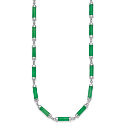 Sterling Silver Polished Jade Bars 16.75 Inch with 0.5 Inch Extension Necklace