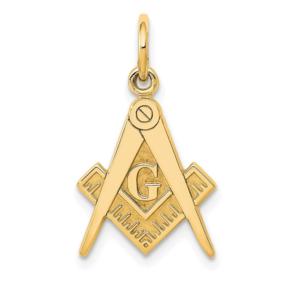 14k Yellow Gold Polished and Textured Masonic Symbol Charm Pendant for Women