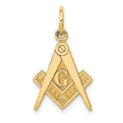 14k Yellow Gold Polished and Textured Masonic Symbol Charm Pendant for Women