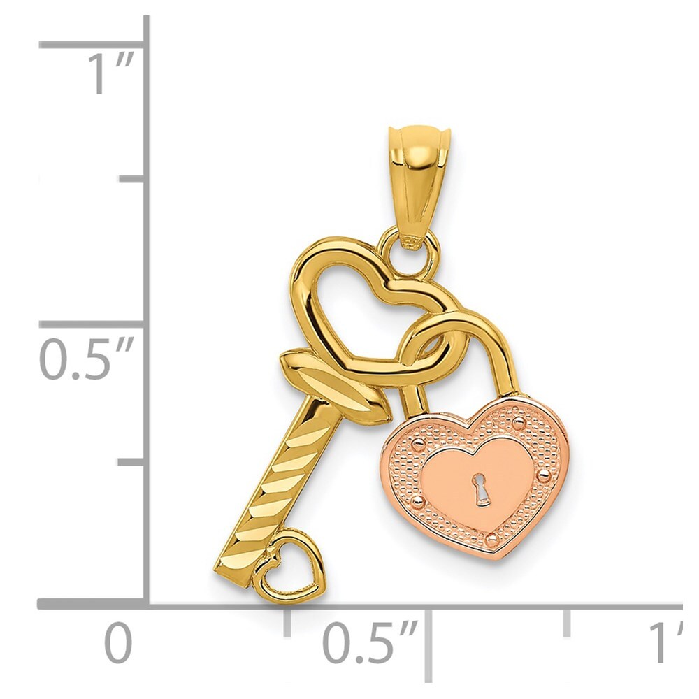 14k Two-tone Gold Heart Lock and Key Pendant for Women