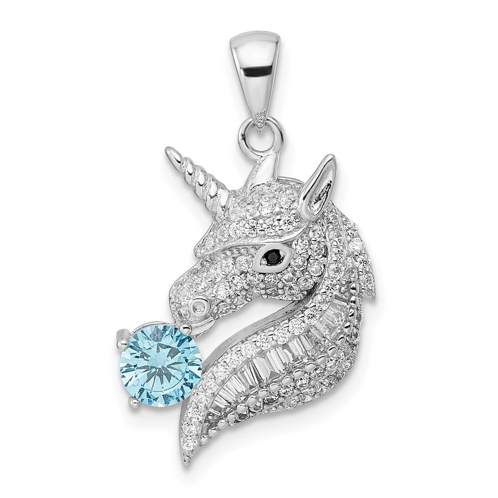 Sterling Silver Rhodium-plated Polished Cubic Zirconia Unicorn Pendant