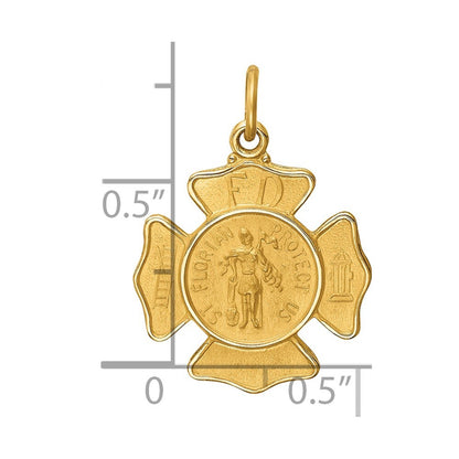 14k Yellow Gold Solid Polished Satin Small St. Florian Fire Dept. Badge Medal