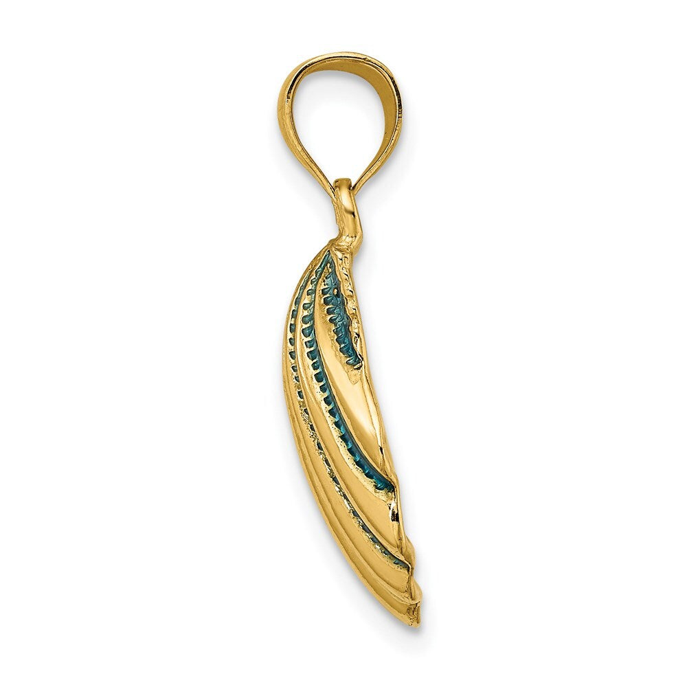 14k Yellow Gold Blue Enamel Scallop Shell Charm