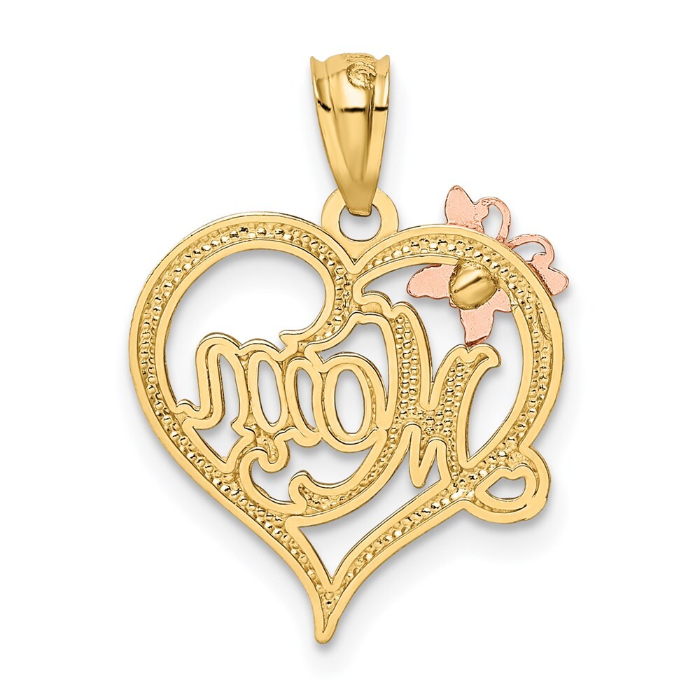 14k Two-tone Gold White Rhodium MOM Heart Pendant for Women