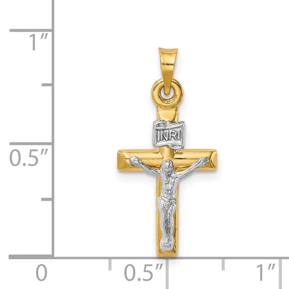 14k Two-tone Gold Hollow Crucifix Pendant for Women