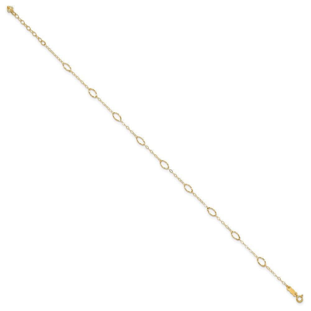 14k Yellow Gold Textured Oval Shapes 10" Anklet