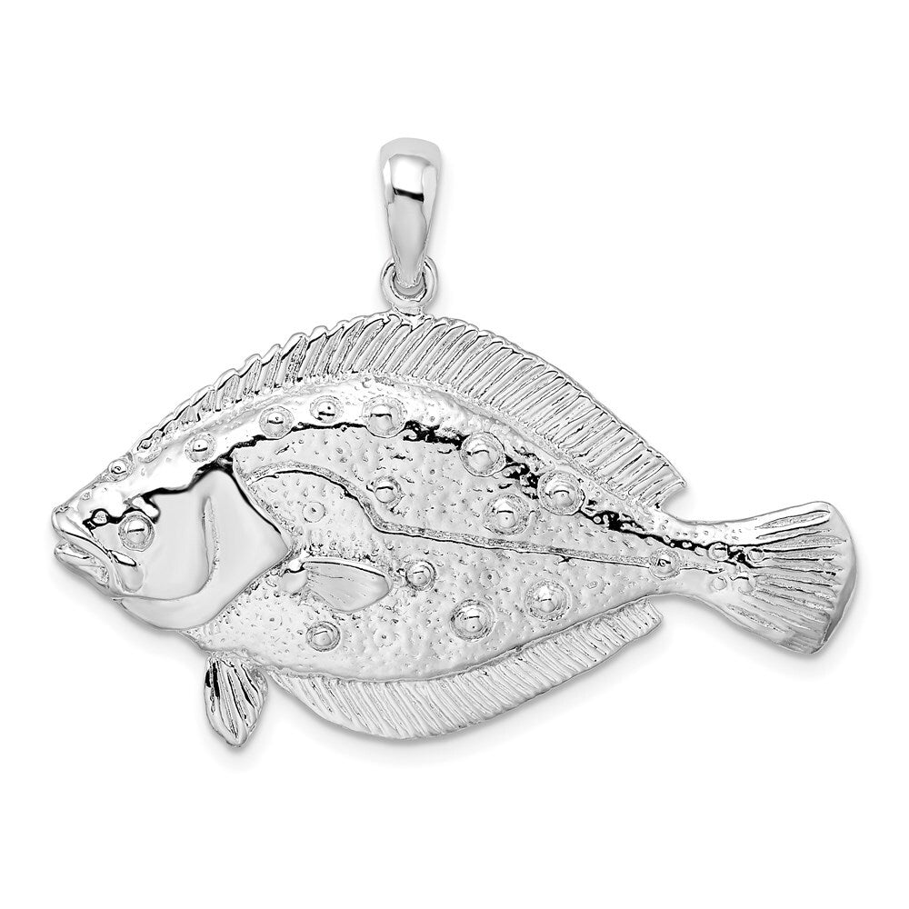 Sterling Silver Rhodium-Plated Polished 3D Flounder Fish Pendant