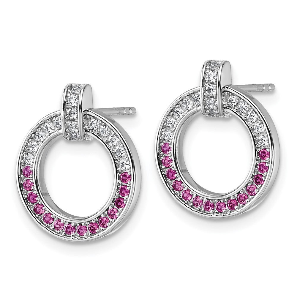 Sterling Silver Rhodium-plated White and Red CZ Open Circle Earrings