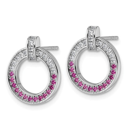 Sterling Silver Rhodium-plated White and Red CZ Open Circle Earrings