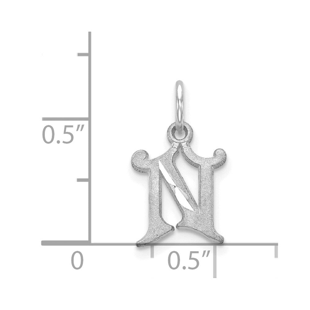 14k White Gold Diamond-cut Letter N Initial Charm Pendant for Women