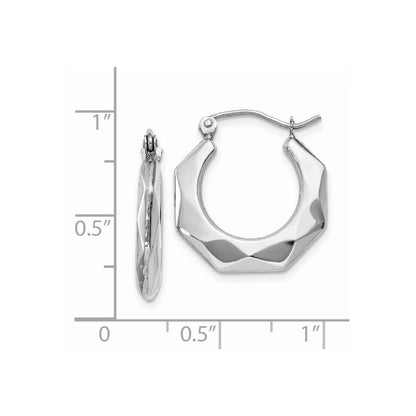 14k White Gold Faceted Hoop Earrings Gift for Women