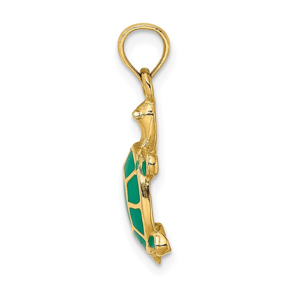 14k Yellow Gold Green Enamel Tortoise Charm Pendant for Women