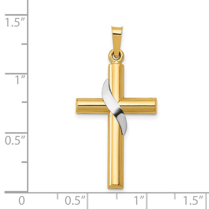 14k Two-tone Gold Hollow Cross Drape Charm Pendant for Women