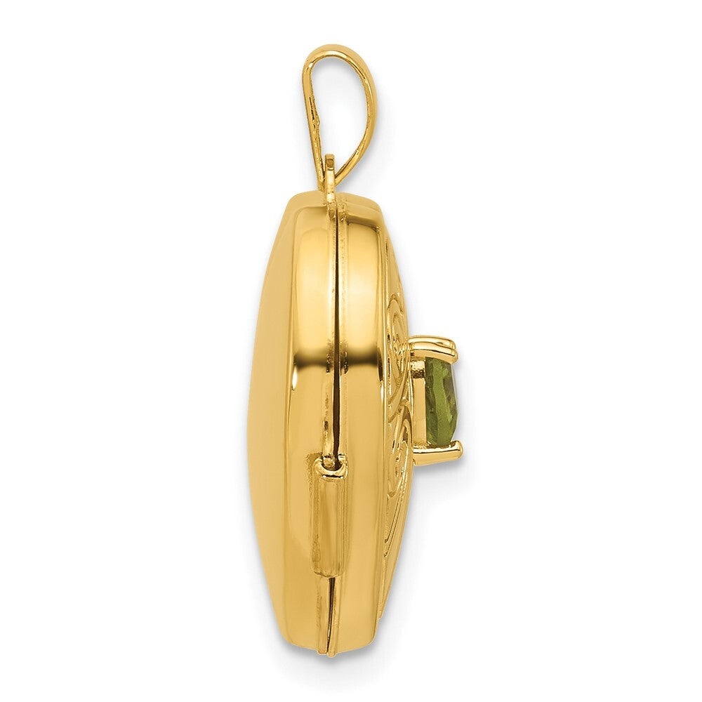 14k Yellow Gold Polished Peridot August Birthstone 18mm Heart Locket Pendant