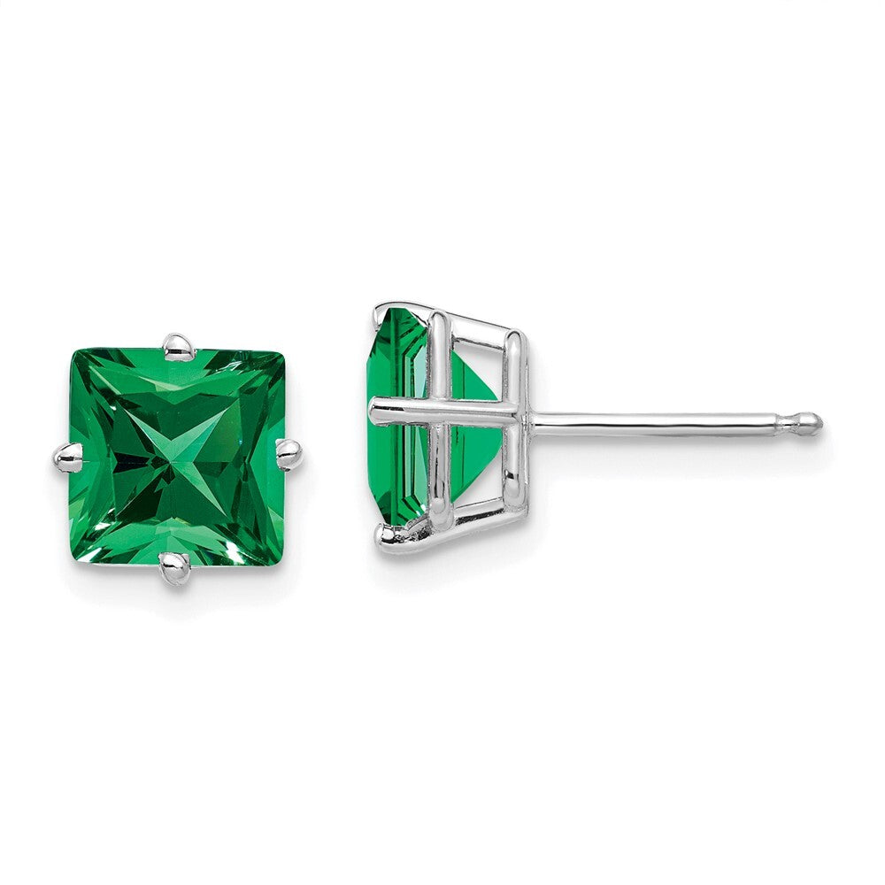 14k White Gold 7mm Princess Cut Mount St. Helens Stud Earrings Gift for Women