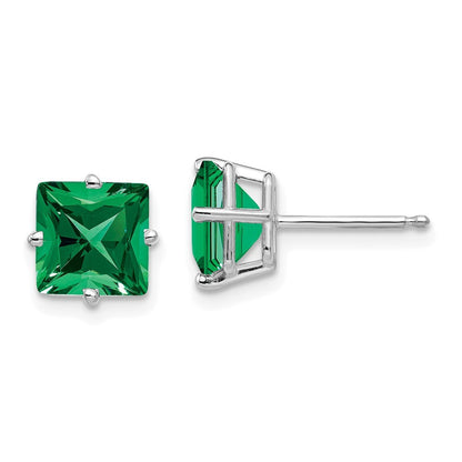 14k White Gold 7mm Princess Cut Mount St. Helens Stud Earrings Gift for Women