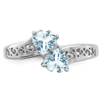 Sterling Silver Rhodium Aqua Heart Ring Size 6